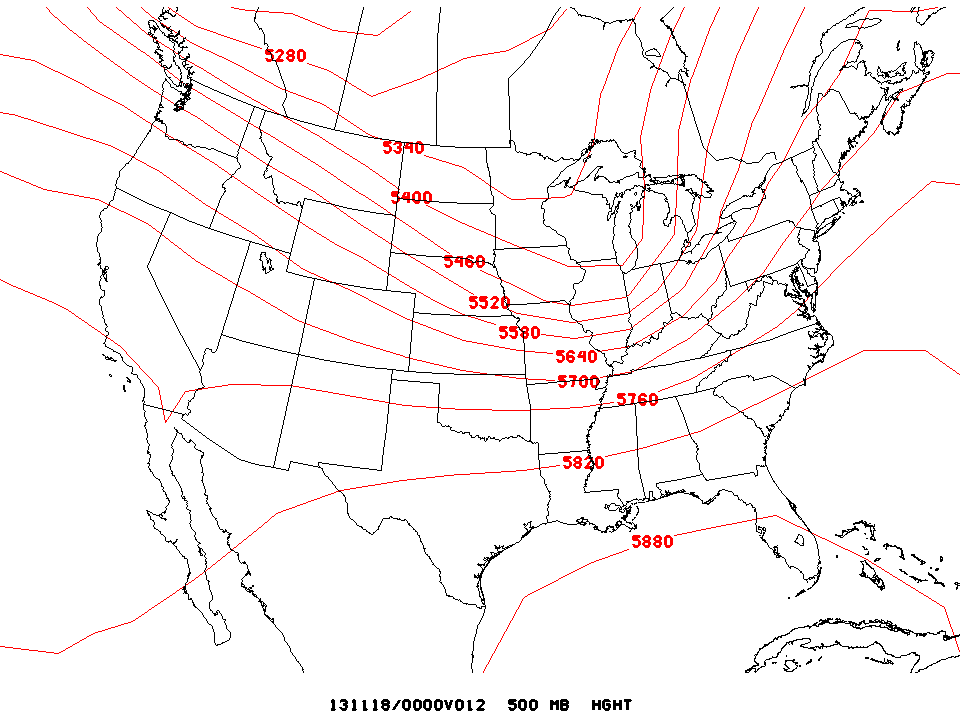 500 mb geopotential heights at 0z