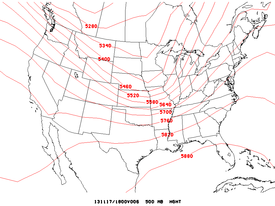 500 mb geopotential heights at 18z