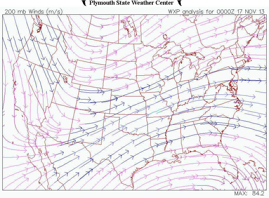 Divergence at 200 hPa on the 0Z of the 17th