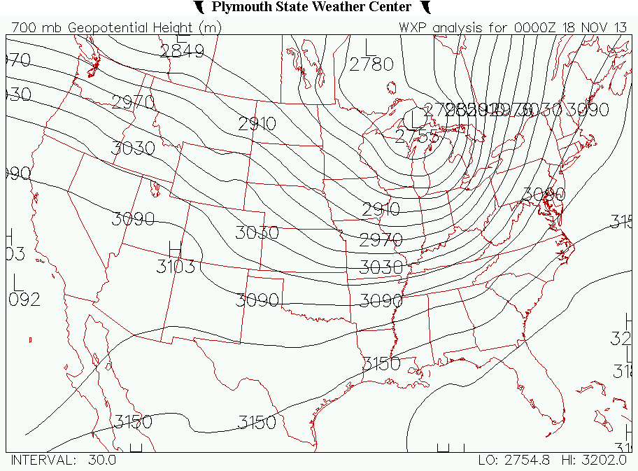Shortwave at 700 hPa at 0z on the 18th