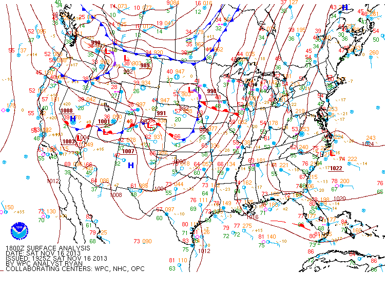 Surface analysis at 18z on the 16th