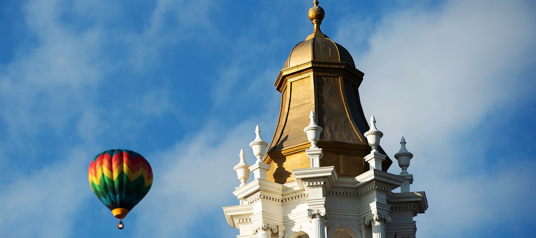 Sherman Hall belltower and a hotair balloon