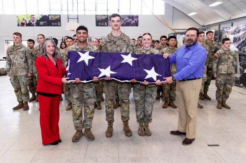 The Standards with ROTC cadets during flag presentation.