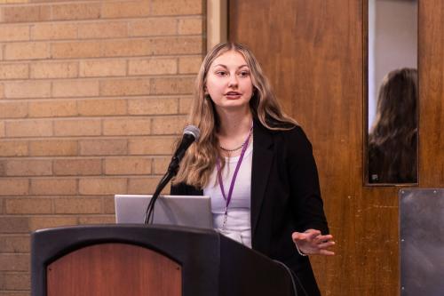 Olivia Rueschhoff, senior, of Manito, took first place in the podium competition.