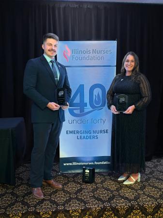 Western Illinois University Nursing professor Ashley Frederick and 2024 alum Jaden Beckwith were named to the Illinois Nurses Association 40 Under 40 Emerging Nurse Leader list this fall.
