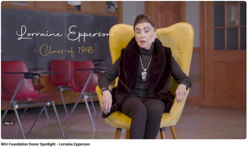 A still image from the award winning video, WIU Foundation Donor Spotlight - Lorraine Epperson,'' produced for the 2024 donor banquet.