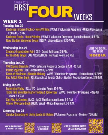 This week's First Four Weeks events.