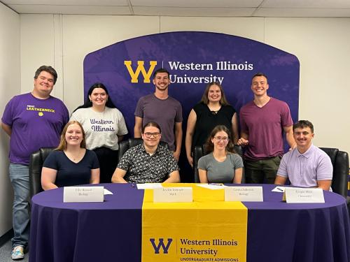 Front Row: The four NOYCE recipients, from left to right - Ellie Bussan, Jayden Icenogle, Carina Johnson, Cooper Shaw. Back row: students Drew Hauser, Maggie Blust, Dylan Russell, Paige Dykstra and Arnie Grunert.